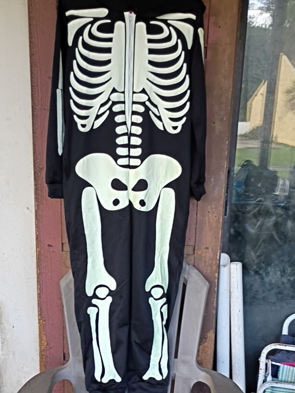 Adult Black Glow-In-The-Dark Skeleton Costume Onesie